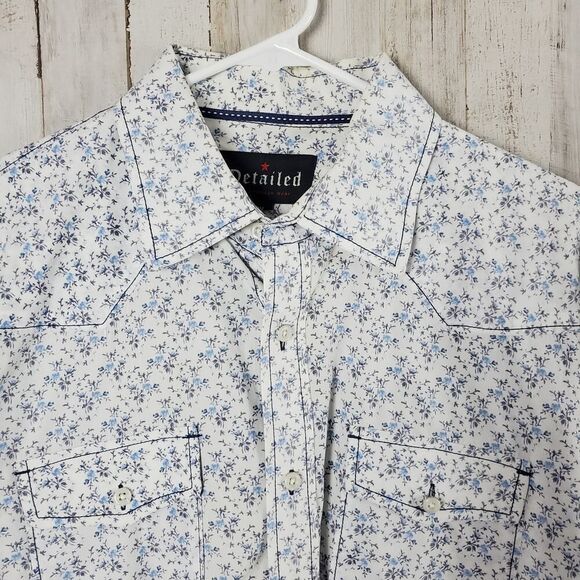 Detailed Button Down Shirt Blue White Size XL - Picture 4 of 12